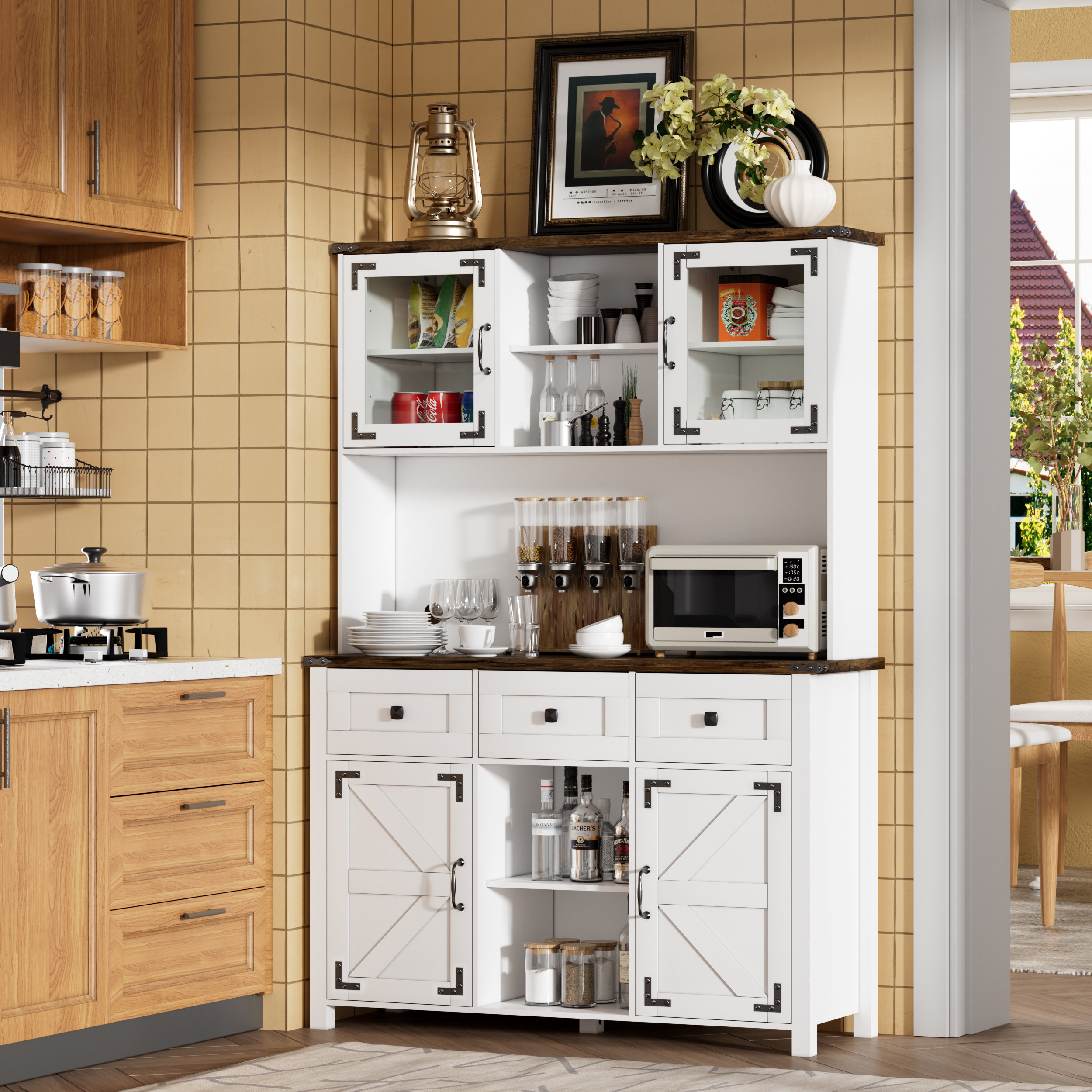 Gracie Oaks 68" Kitchen Pantry With Microwave Shelf Wayfair Canada